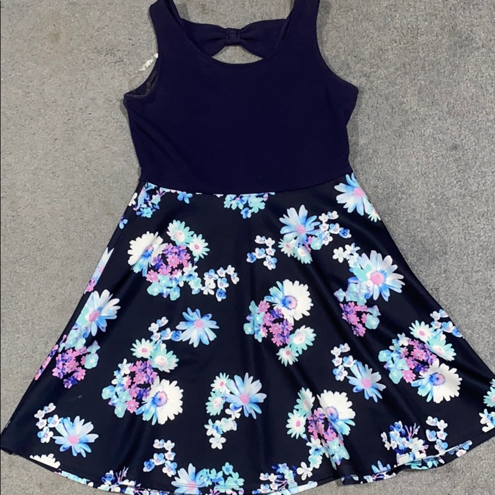 Girls blue flower print dress